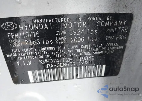 2017 Hyundai Elantra Se z USA, uszkodzony, nr VIN KMHD74LF2HU119849